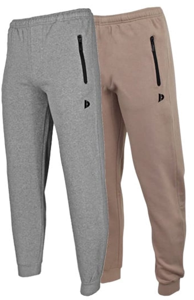 2-Pack Donnay - Joggingbroek met elastiek (Jack) - Sportbroek - Heren - Silver-marl/Taupe-grey (726) - maat M