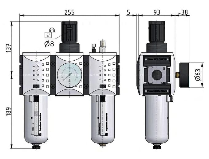 FRL G1'' 12000l/min 0,5-10,0bar/7-145psi Futura 4