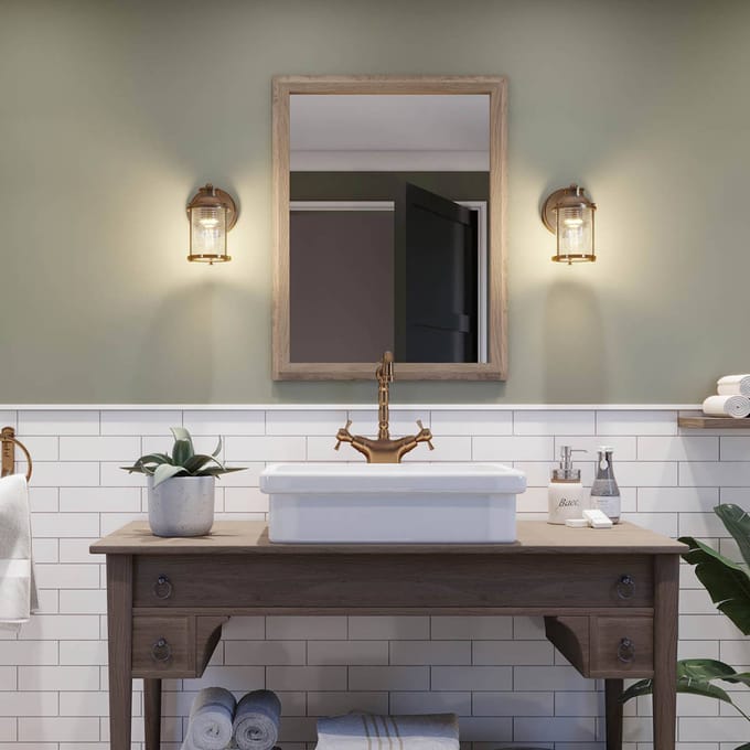 Kichler LED Badkamerarmatuur Ashland Bay | 1X E27 Max 60W | IP44 | Natural Brass