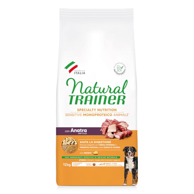 2x12kg Sensitive No Gluten Adult Medium/Maxi Eend Naturel Trainer