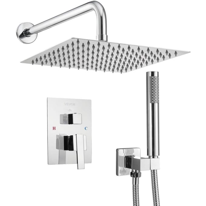 Douchekraan Set 10  Vierkante Regen Douchekop en Handdouche Set Zilver Chroom