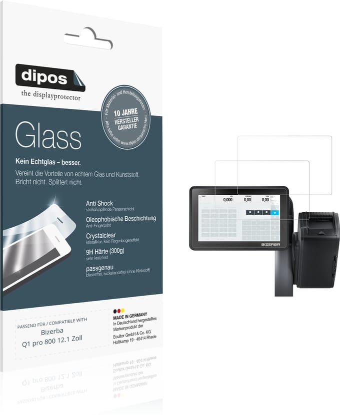 dipos – 2x Pantserfolie geschikt voor Bizerba Q1 pro 800 12.1 Zoll | 9H Screenprotector