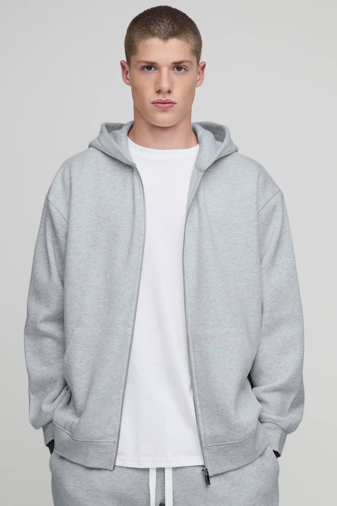 Basic oversized hoodie met ritssluiting | Grey Marl | Size Small