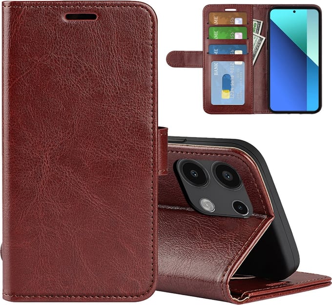 MobyDefend Hoesje - Geschikt voor Xiaomi Redmi Note 13 4G - Wallet Book Case (Sluiting Achterkant) - Bruin