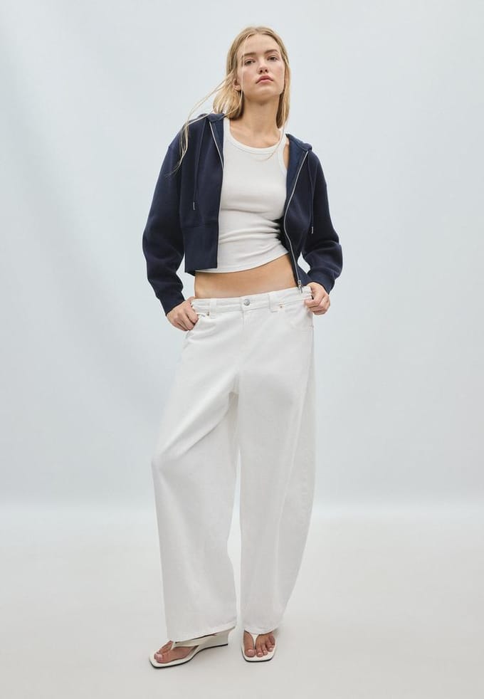 Stradivarius Sweater met capuchon en rits  Marineblauw M