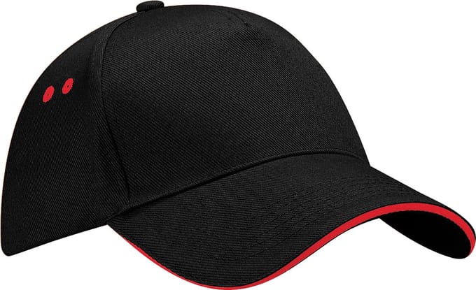 Beechfield Unisex Ultimate 5 Panel Contrast Baseball Cap met Sandwich Peak / Hoofddeksel (Zwart/Klassiek Rood)