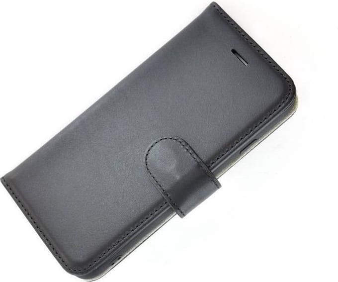 Zwart Effen Wallet Bookcase Pearlycase 100% Echt Leer Handmade Hoesje voor iPhone 7 Plus