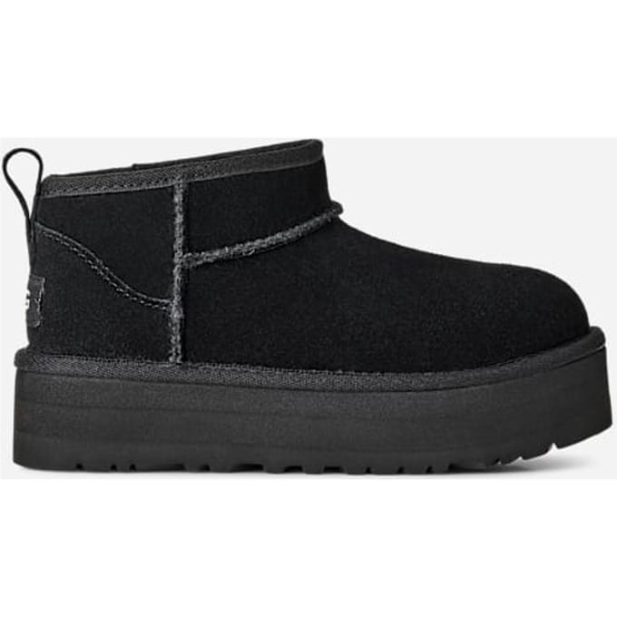 UGG® Classic Ultra Mini Platform for Kids in Black, Size 2, Suede/Polyester/Wool