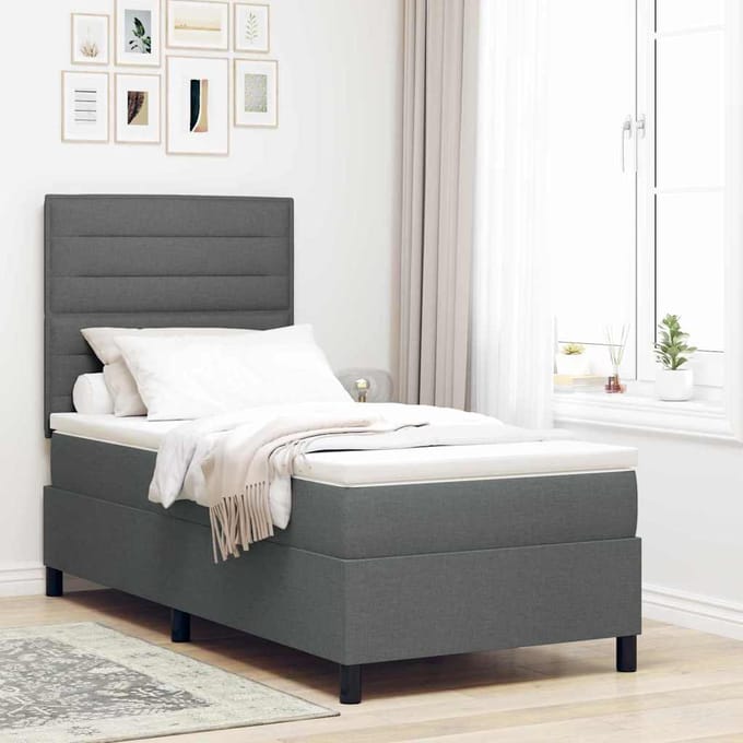 vidaXL - Boxspring - bed - met - matras - Donkergrijs - 90 - x - 190 - cm - Stof