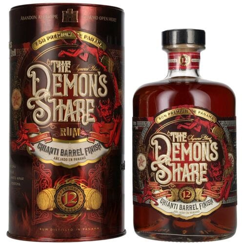 De Rum van de Demon The Demon's Share Superior Blend Rum 12 Years Old Chianti Barrel Finish 41% Vol. 0,7l in Tinbox