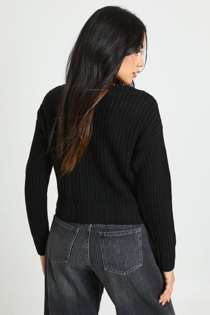 boohoo Dames Chunky Gebreide Cropped Cardigan | Zwart | Maat: Medium