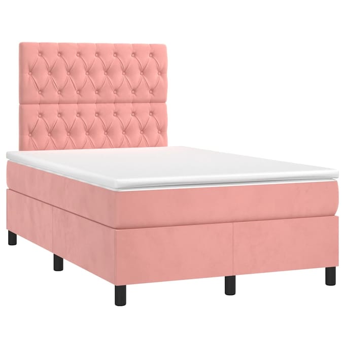 vidaXL - Boxspring - met - matras - en - LED - fluweel - roze - 120x190 - cm