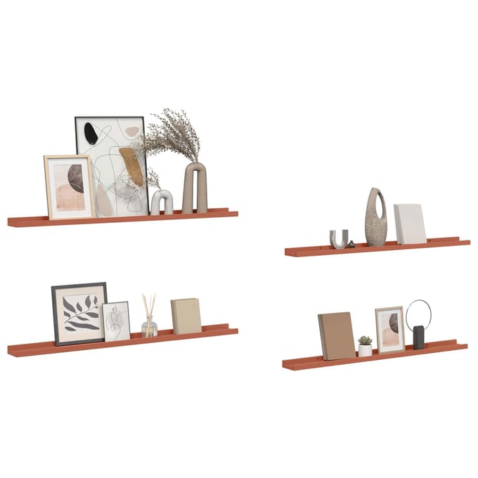 vidaXL - Wandplank - 4 - st - Rood - 100 - x - 9 - x - 3 - cm - Bewerkt - hout