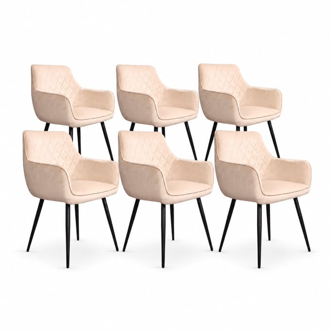 DS4U® - Ravi eetkamerstoel - Set van 6 - Ivoor - Velvet - Met armleuning