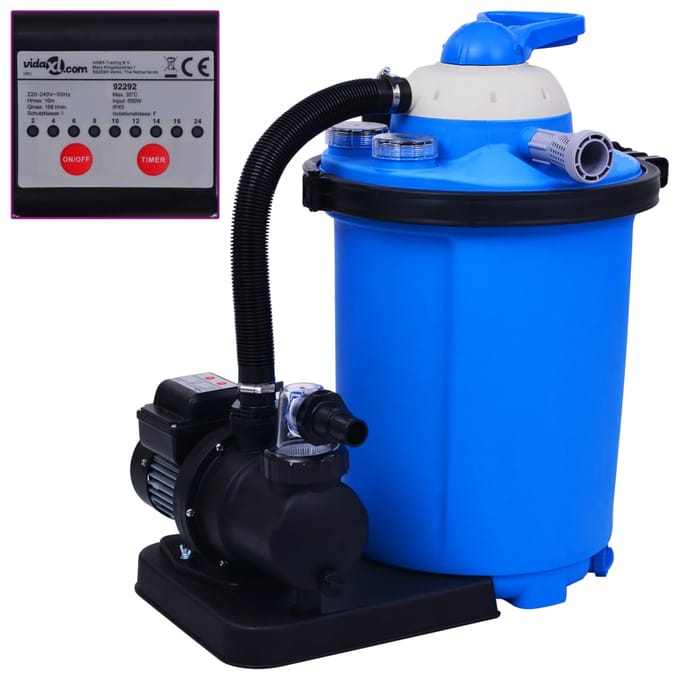 vidaXL - Zandfilterpomp - met - timer - 550 - W - 50 - L