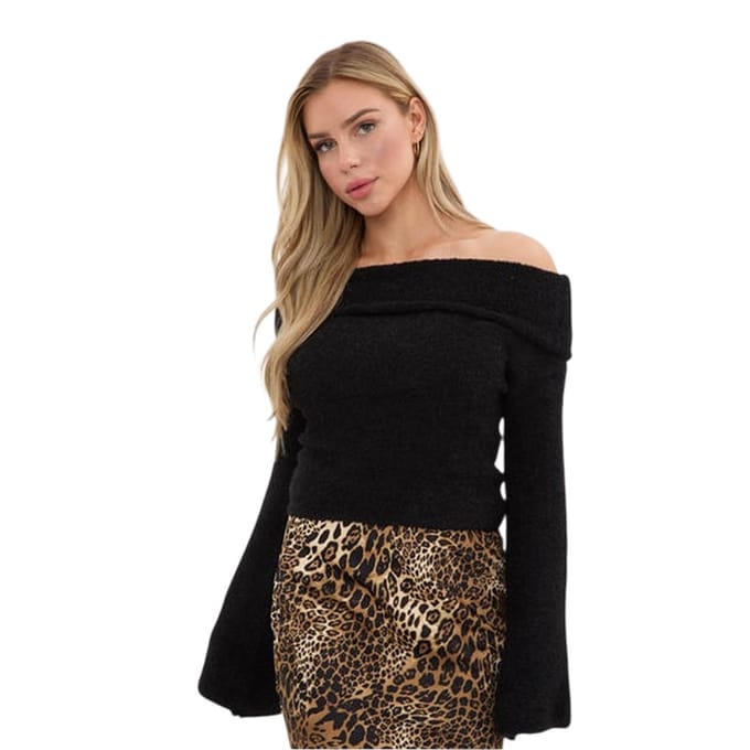 I Saw It First Dames/Dames Bouclé Bandeau Trui (Zwart)