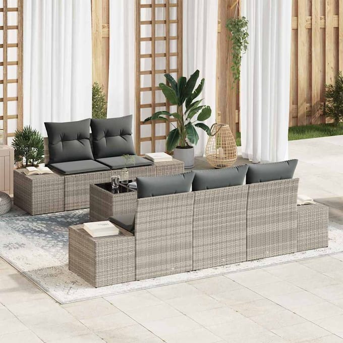 vidaXL Tuin Sofa Set 6 st Lichtgrijs poly rattan