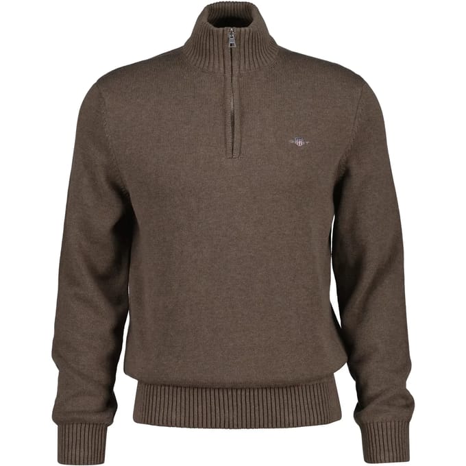 Gant Trui Casual Cotton Half Zip Rib Endings Dark Hazelnut Melange / male
