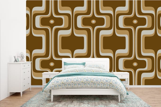 Behang - Fotobehang Retro - Design - Bruin - Breedte 385 cm x hoogte 240 cm