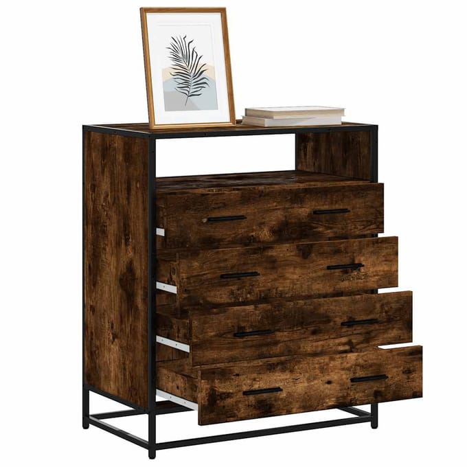 vidaXL - Ladekast - 70x41x83,5 - cm - bewerkt - hout - gerookt - eikenkleurig