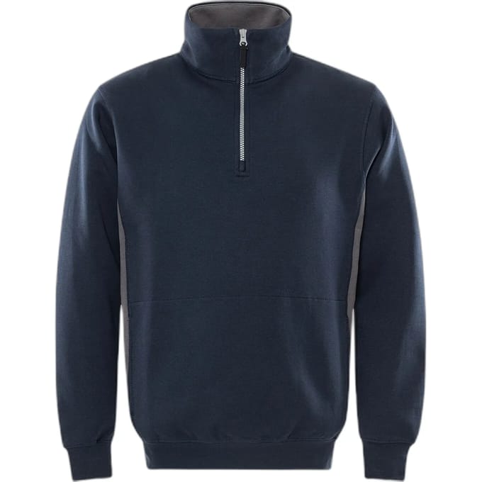 Fristads Sweatshirt Met Korte Ritssluiting 1705 Df - Marineblauw/Grijs - S