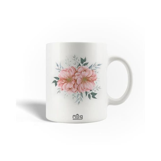Mug en Céramique - Fleur Rose Gris - 30cl - Compatible Lave-Vaisselle - Hauteur 9,5 cm - Largeur 8 cm