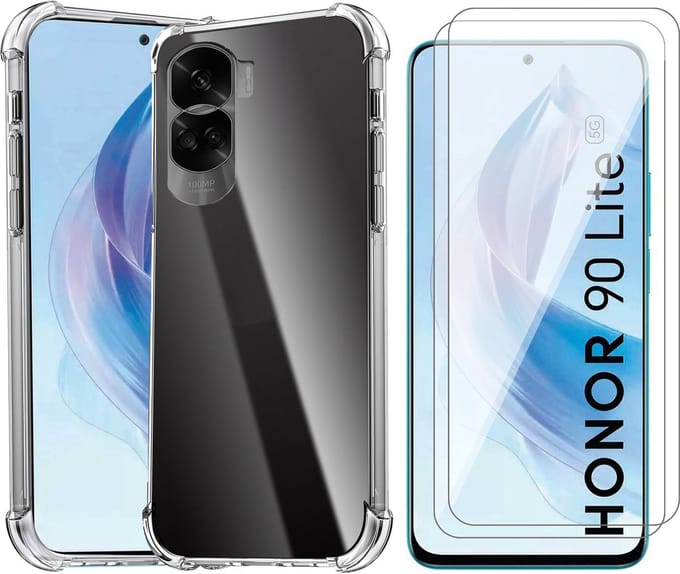 Hoesje geschikt voor Honor 90 Lite - 2x Screenprotector Glas - Shockproof Transparant