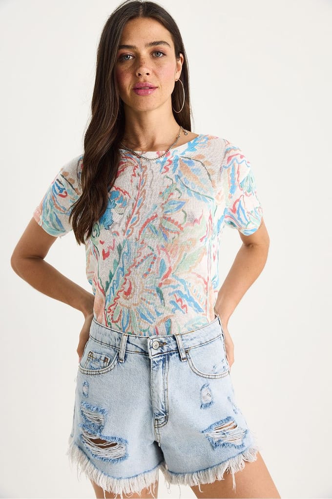 Doorzichtige Ronde Hals T-Shirt