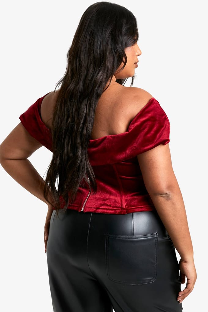 boohoo Dames Plus Velvet Korset-Top | Bessen | Maat: 56