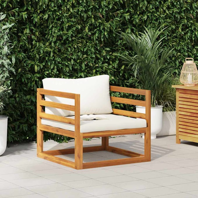 vidaXL - Tuinstoel - met - crèmekleurige - kussens - massief - acaciahout