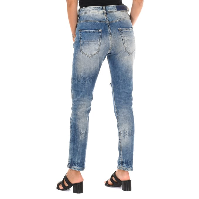 Damesjeans met lang versleten effect 10DBF0667