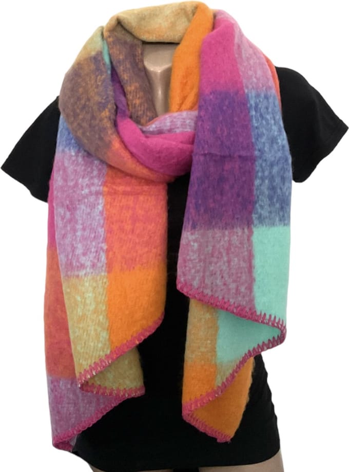 Sjaal - Dikke Kwaliteit - Geblokt - Fuchsia - 220 x 50 cm (969635#)