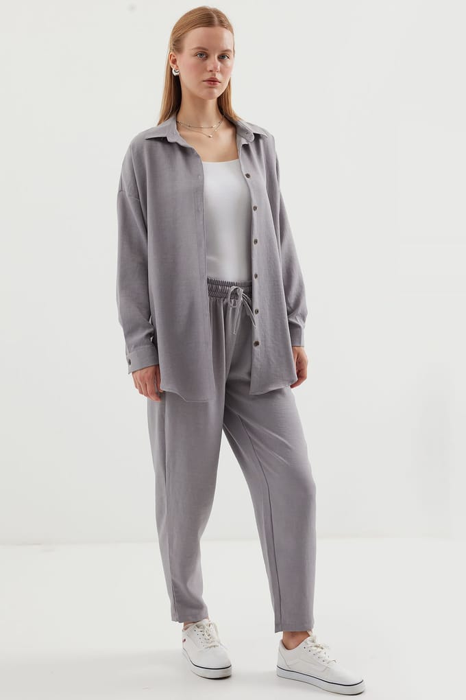 Linnenmix Lange Mouwen Shirt en Broek Set