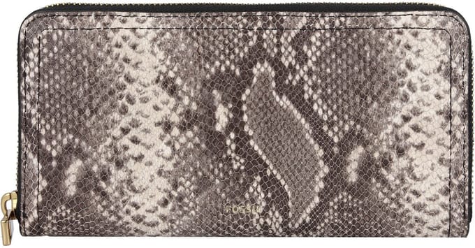 FOSSIL Leren Portemonnee Logan RFID Zip Clutch Python Grijs