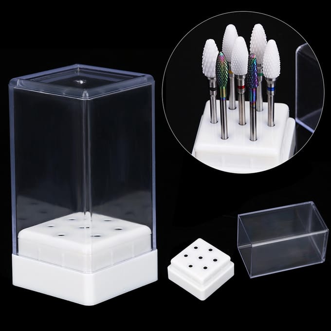 7 Gaten Nagelboorkoppen Bits Houder Organizer Doos Container voor Nagel Slijpkoppen Display white