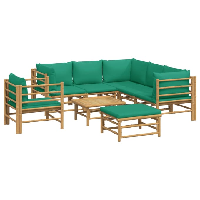vidaXL - 8-delige - Loungeset - met - kussens - bamboe - groen