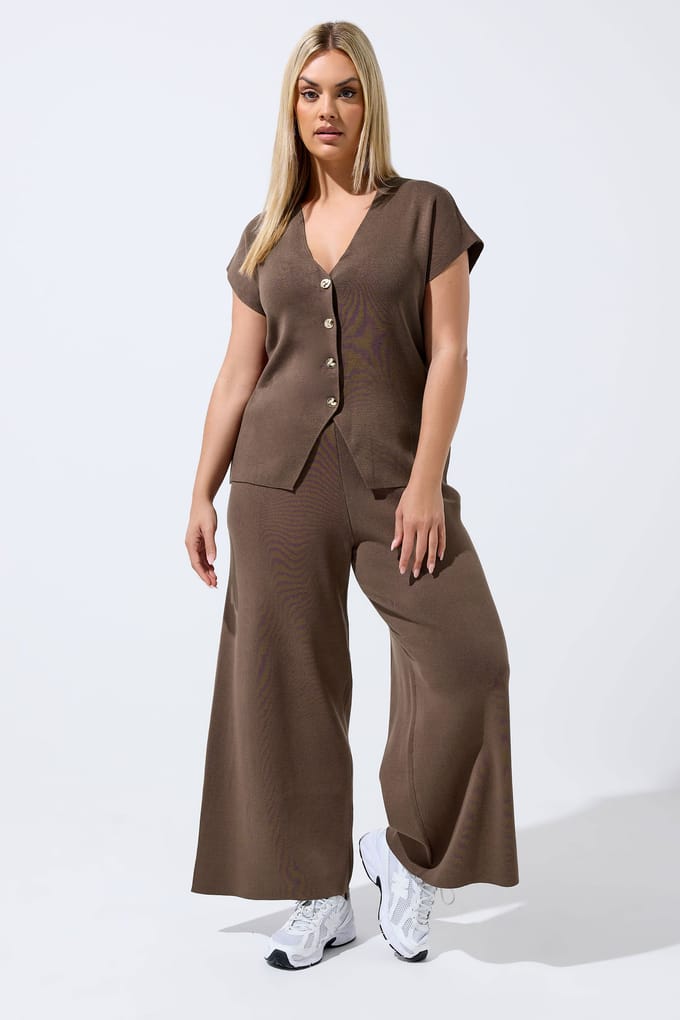 Limited Collection Chocoladebruine Gebreide Top Met Korte Mouwen Size 38