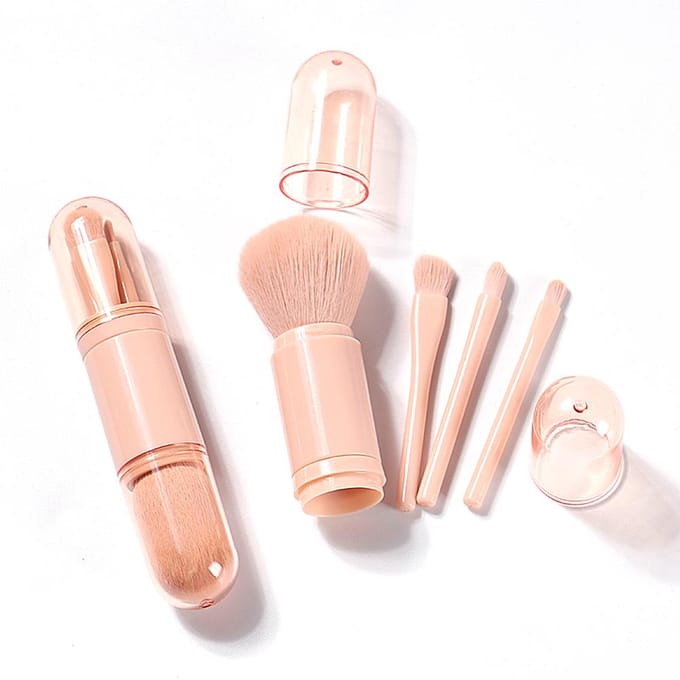 4 in 1 Retractable Makeup Brush Retractable Mini Facial Cosmetic Makeup Brushes Chocola