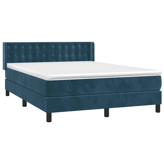 vidaXL - Boxspring - met - matras - fluweel - donkerblauw - 140x200 - cm