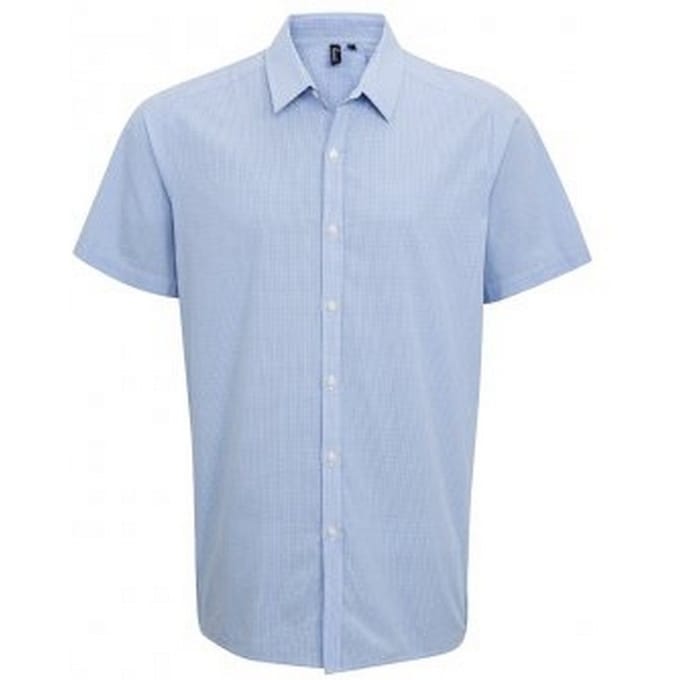 Premier Heren Gingham Shirt met korte mouwen (Lichtblauw/Wit)