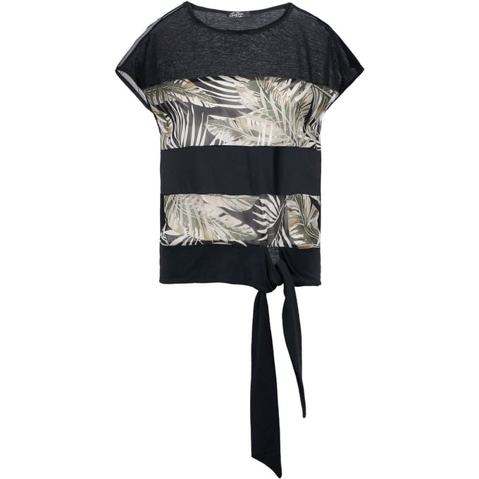 Zwarte bladprint top met bandjes
