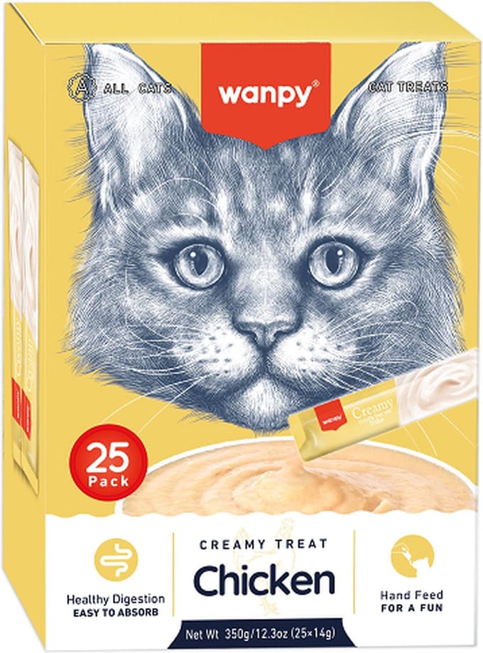 Wanpy Creamy Lickable Treats Kip - Voordeelpack 25 Stuks - Kattensnack