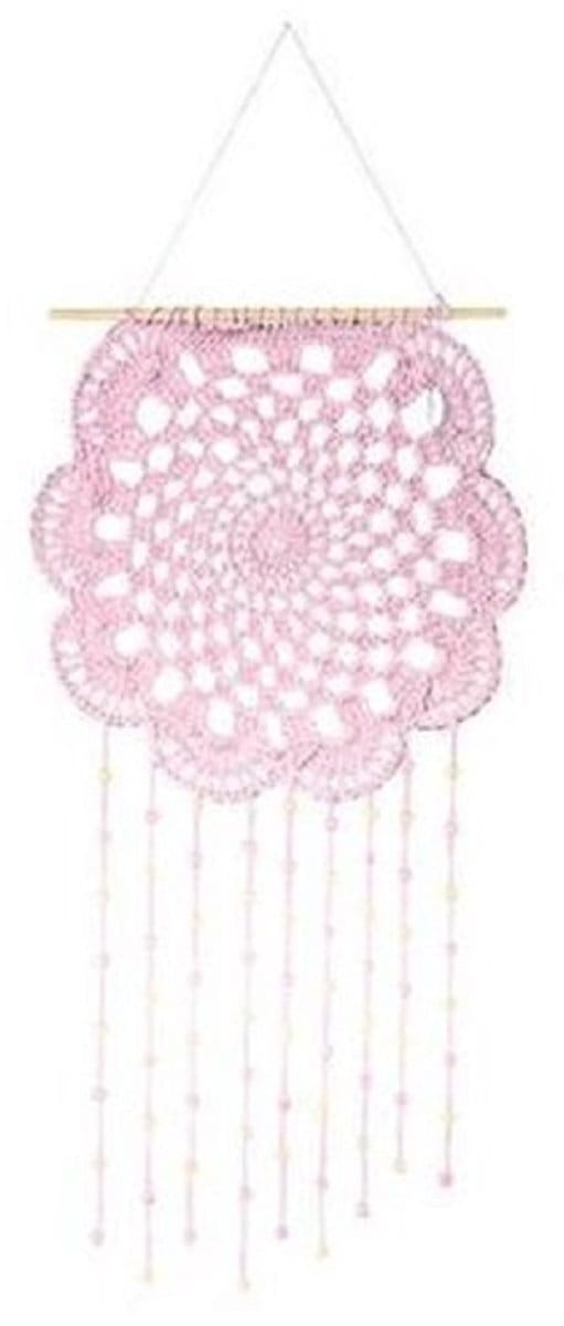 Riverdale - dromenvanger - Flower wandhanger - raamhanger- roze - macrame - L70 cm.