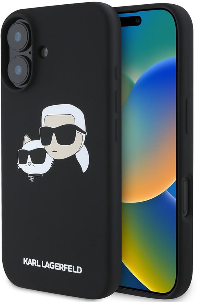 Karl Lagerfeld Silicone Nauble Heads Print MagSafe Case for iPhone 16 - Black