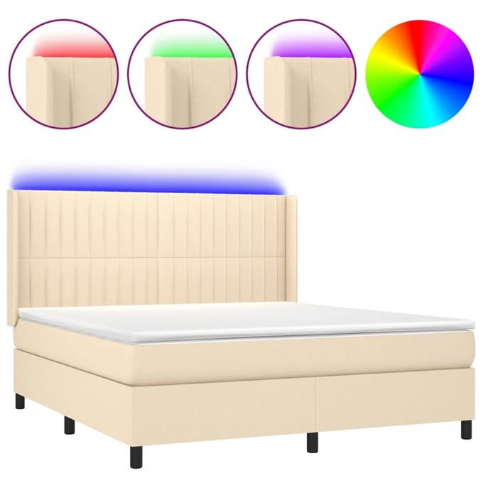 vidaXL - Boxspring - met - matras - en - LED - stof - crèmekleurig - 160x200 - cm