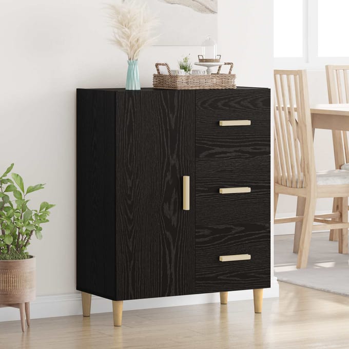 vidaXL - Dressoir - Zwart - eiken - 34 - x - 69,5 - x - 90 - cm - Bewerkt - hout