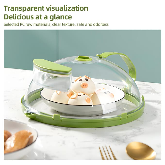 Couvercle anti-éclaboussures pour micro-ondes - Couvercle transparent anti-éclaboussures pour micro-ondes avec poignée / Water injection vert