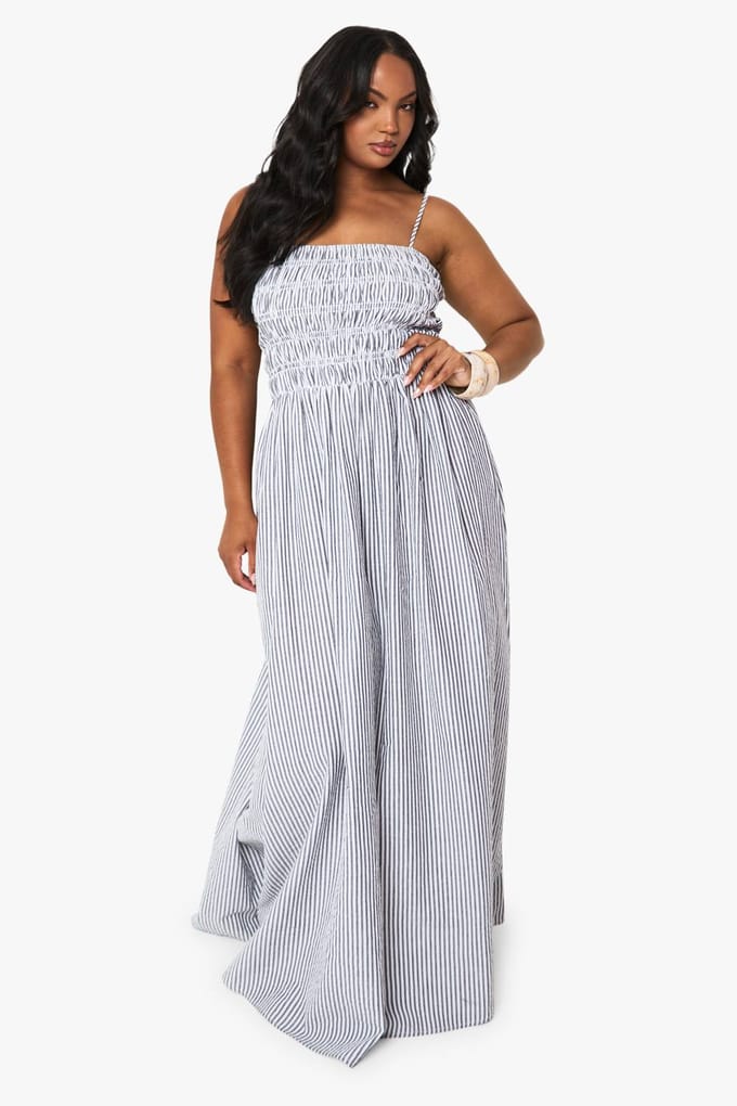 boohoo Dames PLUS STREEP GERAFFELDE bandjes maxi jurk | Zwart | Maat: 54