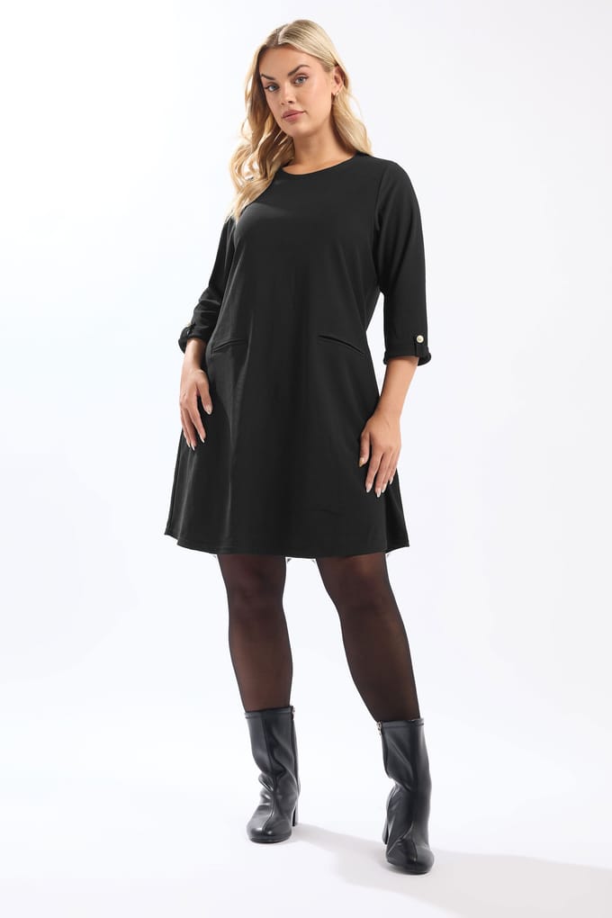Yours Zwarte Geribbelde Mini Shift Jurk Size 50-52