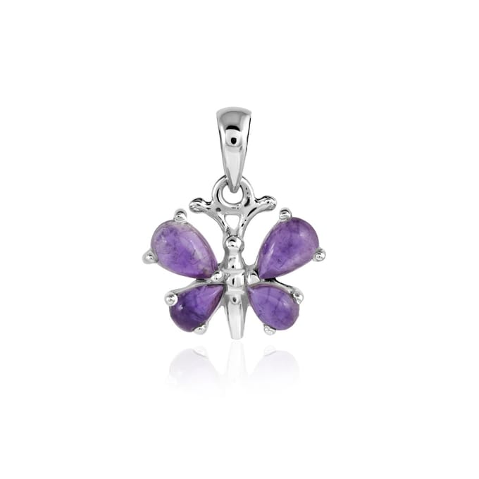 SilverGems Zilveren vlinder hanger met Amethist edelstenen
